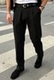 Guan Men's Baggy-Fit Non-Pleated Fabric Pants with Thin Stripes and a Single Pleat
