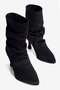 Women's Suede Boots with Ruched Detail, Pointed Toe, and Stiletto Heel—Zerin Black