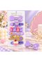 Set of 6 Girls' Hair Clips: Purple and Pink Character-Printed Snap-Fastened Clips – Bow Detail, Bunny, Smile, and Cupcake Hair Accessories - 3