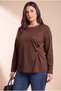 Large-Size Knitted Modal Blouse with Accessory Detail, Brown