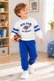 Boys' Long-Sleeve Sweatshirt with "Big Fan" Print and Striped Detail, Plus Sweatpants—2-Piece Top and Bottom Set - 3