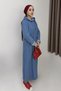 Blue Long Button-Down Hooded Coat, Denim, Drop-Shoulder, Adjustable - 2