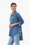 Women's Blue Italian 100% Cotton Velvet Oversized Velvet Shirt with Floral Print on the Back, Sizes 40–46 - 4