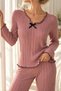 Dusty Rose Cotton Bow Detail Pajama Set - 2