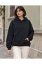 Navy Blue Mim Embroidered Flower-Bordered Oversized Hooded Sweatshirt - 5