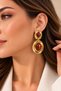 Women's Gold Earrings with Brown Stones – Pair of Oval-Shaped Earrings, Stylish and Modern Women's Earrings - 2