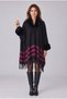 Women's Fur-Trimmed, Tasseled Knit Long Poncho with Buttons, Fur Collar, Winter Cape, Shawl