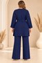 Plus-Size Cardigan-Style Knit Set with Brooch Details, Navy Blue - 5