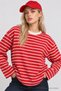 Oversized Striped Knit Sweatshirt LRN0079 RED ECRU - 3