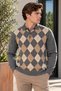 Men’s Polo Collar Wool Sweater with Diamond Pattern on the Front - Charcoal Grey