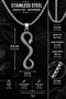 Stainless Steel Men's Necklace with an Antique Silver-Colored Snake Figurine - 4