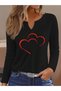 Printed Cotton-Stretch Fabric Half-V-Neck Long-Sleeve Blouse