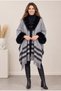 Women's Fur-Trimmed, Tasseled Knit Long Poncho with Buttons, Fur Collar, Winter Cape, Shawl - 4
