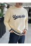 Beige Union Club Embroidered Knit Sweatshirt PM-018 - 7