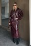 Burgundy Shiny Leather Jacket and Skirt Set - 1151