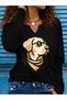 Printed Cotton-Stretch Fabric Half-V-Neck Long-Sleeve Blouse
