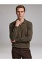 Khaki Slim Fit Fleece-Lined Polo Collar Basic Knit Sweater 50333917-VR027 - 2