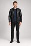 Men's stand-up collar faux leather jacket with snap buttons, zipper, and pockets. - 2