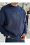 Navy Blue Sweatshirt with Embroidered Tennis Emblem by HM - 8