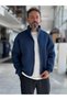 Navy Blue Collared Zipper Oversized Sweatshirt PM-109 - 4