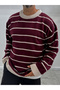 Oversized Striped Sweater with Burgundy Badge SW-6003 - 3