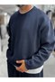 Navy Blue Knit Basic Sweatshirt HM- - 3