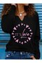 Printed Cotton-Stretch Fabric Half-V-Neck Long-Sleeve Blouse
