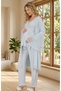 New Season Blue Luxury Lace-With Sleeve Detail and Easy-Breastfeeding Design Long-Sleeved Postpartum and Maternity Robe and Pajama Set - 4