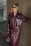 Burgundy Shiny Leather Jacket and Skirt Set - 1151 - 4