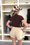 Women's Mock Neck Blouse with Ruched Detail, Brown - 25Y 2417 - 5