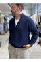 Navy Blue Half-Zip Knit Sweatshirt MRK-1902 - 2