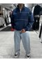 Navy Blue Sweatshirt with Half-Zip and Piped Hem PM-118 - 3