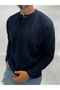 Navy Blue Buttoned, Corded Fabric, Slim-Fit Sweatshirt MRK-2872 - 2