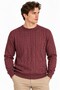Men’s Crew-Neck Sweater with Braided Details, Burgundy - 2