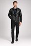 Men's stand-up collar faux leather jacket with snap buttons, zipper, and pockets. - 4