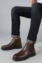 Men's Genuine Leather Fur-Lined Zip-Up Boots with Elastic Band - 4