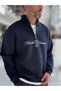 Navy Blue Half-Zip Marithe Print Sweatshirt PM-079 - 3