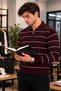 Men’s Polo Collar Zipper Knit Sweater – Long-Sleeve Winter Casual Sweater – White, Black, Burgundy, Brown - 2