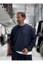 Navy Blue Knit Basic Sweatshirt HM- - 4