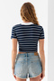 Women's Polo-Neck Striped Cotton T-Shirt, Navy and White - 25795 - 8