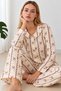 Women's Patterned Shirt Collar Brown Pajama Set 4863 - 3