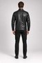 Men's stand-up collar faux leather jacket with snap buttons, zipper, and pockets. - 5