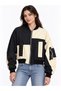 Women's Oversized Bomber Jacket with Contrast-Color Zip Detail and Pocket Detail—Casual Sports Jacket