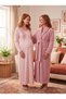 New Season Pink Fleece Robe with Shawl Collar, Winter-Style, Full-Length, Button-Up Design, Long-Sleeved Maternity and Postpartum Robe and Nightgown 2-Piece Set - 6