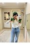 Women's Handmade Bohemian Winter Knit Hat and Fingerless Gloves Set in Black and Green with Color Blocking - 8