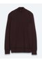 Burgundy Half Turtleneck Plain Knit Wool Blended Sweater