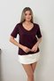 Women's V-Neck Modal Fabric Basic T-Shirt, Plum - MS0001587 - 4