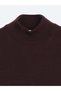 Burgundy Half Turtleneck Plain Knit Wool Blended Sweater - 3