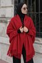 Almira Women's Tasseled Oversized Knit Poncho, Red