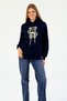 Women's Hooded 3-Strand Sweatshirt with Teddy Bear Print, Navy Blue - 2685 - 3